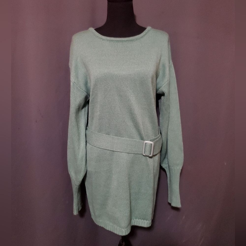 Vici Green Belted Billow Sleeves Sweater Dress Size Small
